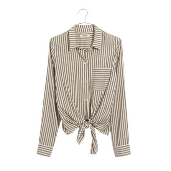 Madewell Tie-Front Striped Cotton Shirt In Maitland Stripe Small - Picture 8 of 14